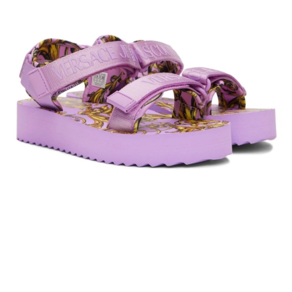 VERSACE JEANS COUTURE Purple Garland Logo Sandals in size 38, super comfortable